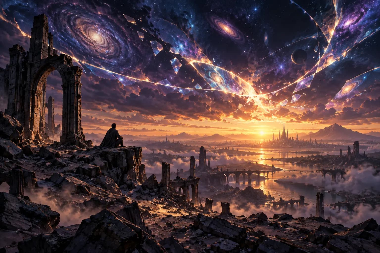 Kozmik bir manzara ve kırılmış zaman çizgisi.