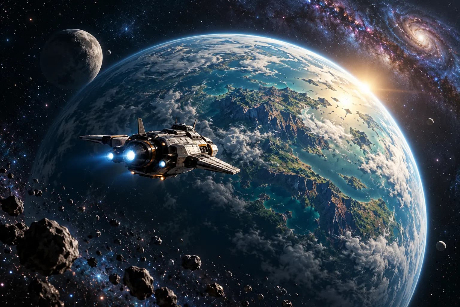Bilim kurgu filmlerini temsil eden sinematik uzay ve gezegen manzarası